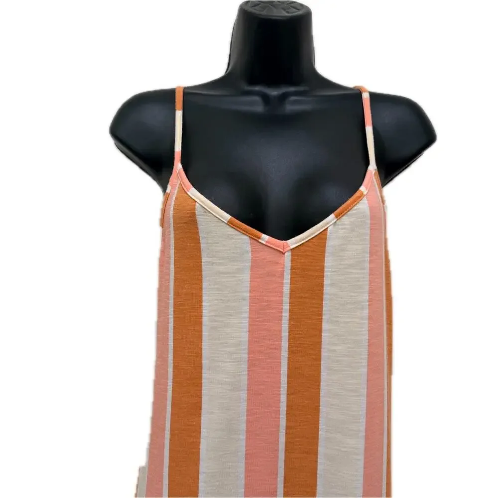 Roxy Coral Orange Stripe Sleeveless Midi Dress Size Medium - Picture 3 of 10